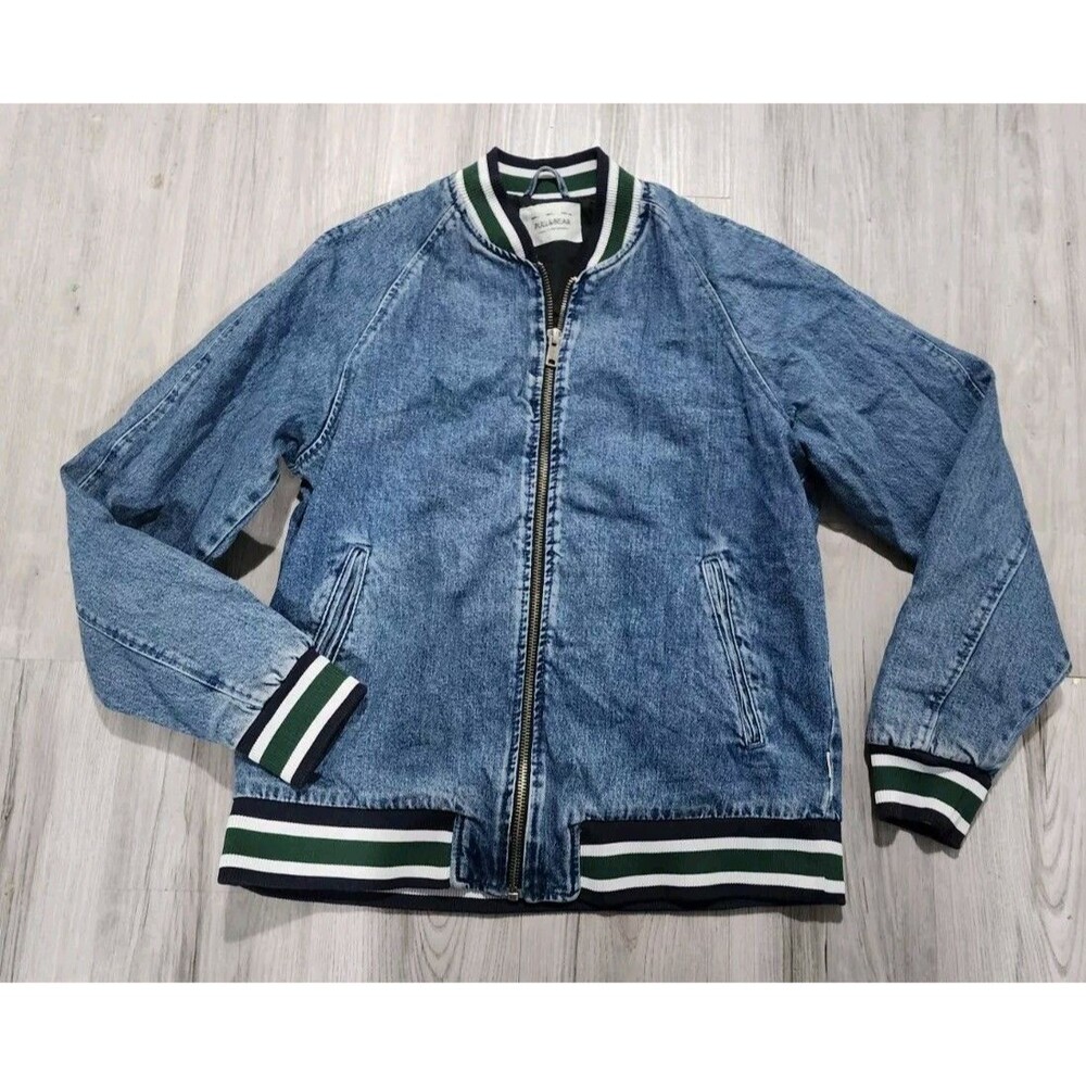 Pull & Bear Blue Jean Denim Jacket Men's Size L Chest Varsity Bomber Style